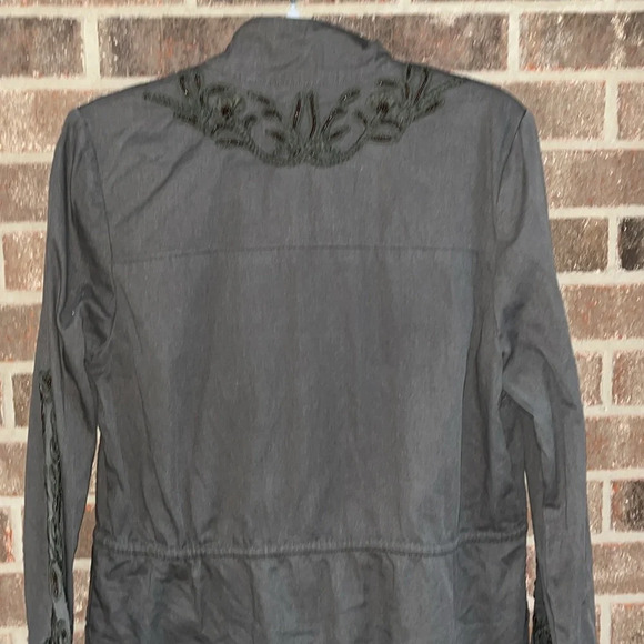 LOVE SAM Olive Green snap front jacket drawstring waist 100% cotton size medium - Picture 9 of 14